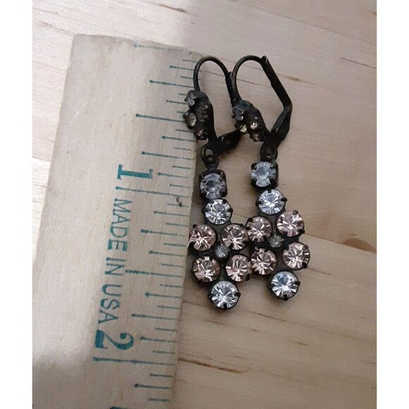 Vintage Signed Sorrelli Pink & White Crystal Rhinestone Dangle Drop Earrings - Picture 5 of 5